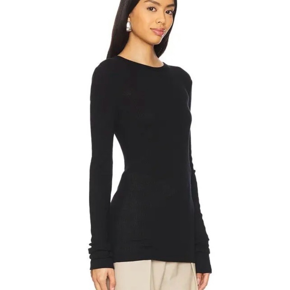 Rue Sophie Marcelet Black ribbed knit wool blend long sleeve top XL